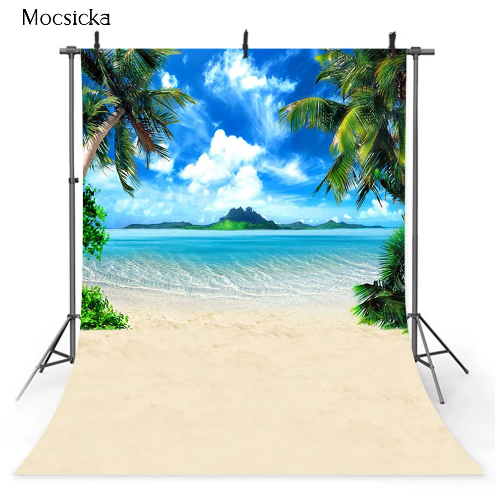 Toile de fond pour studio de photographie, ciel bleu et mer, vacances d'été, forêt tropicale, fond p