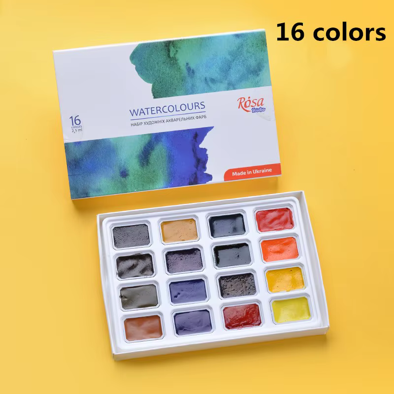 Ensemble de peinture à l'aquarelle, 16/24 couleurs unies, peinture blanche nuit, niveau étudiant, po