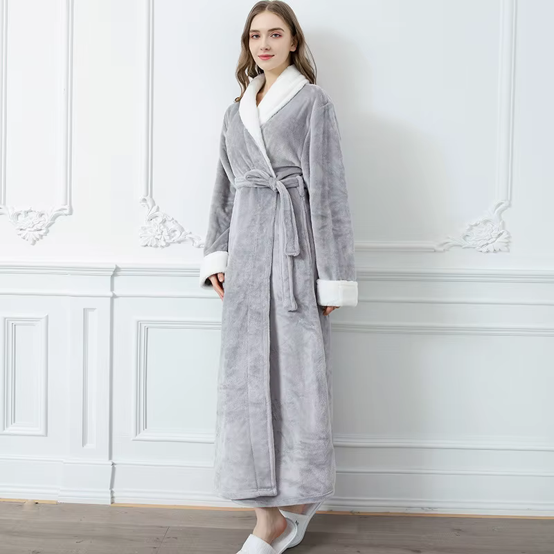 Chemise de nuit chaude en flanelle pour Couple, épaisse et longue, Sexy, en velours corail, peignoir