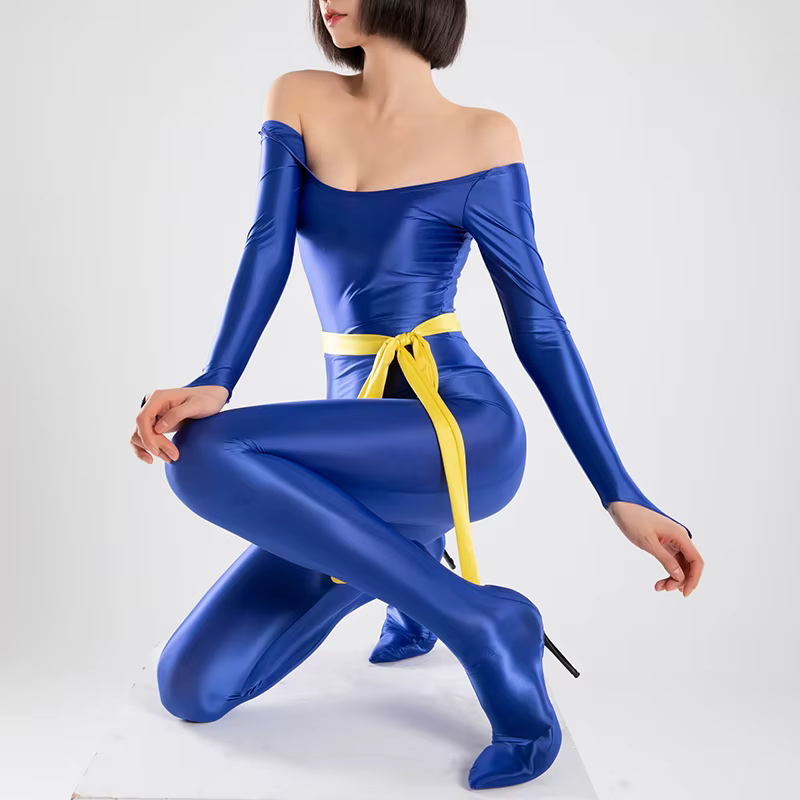 Body soyeux brillant en satin à manches longues pour femmes, costume complet de batterie, barboteuse