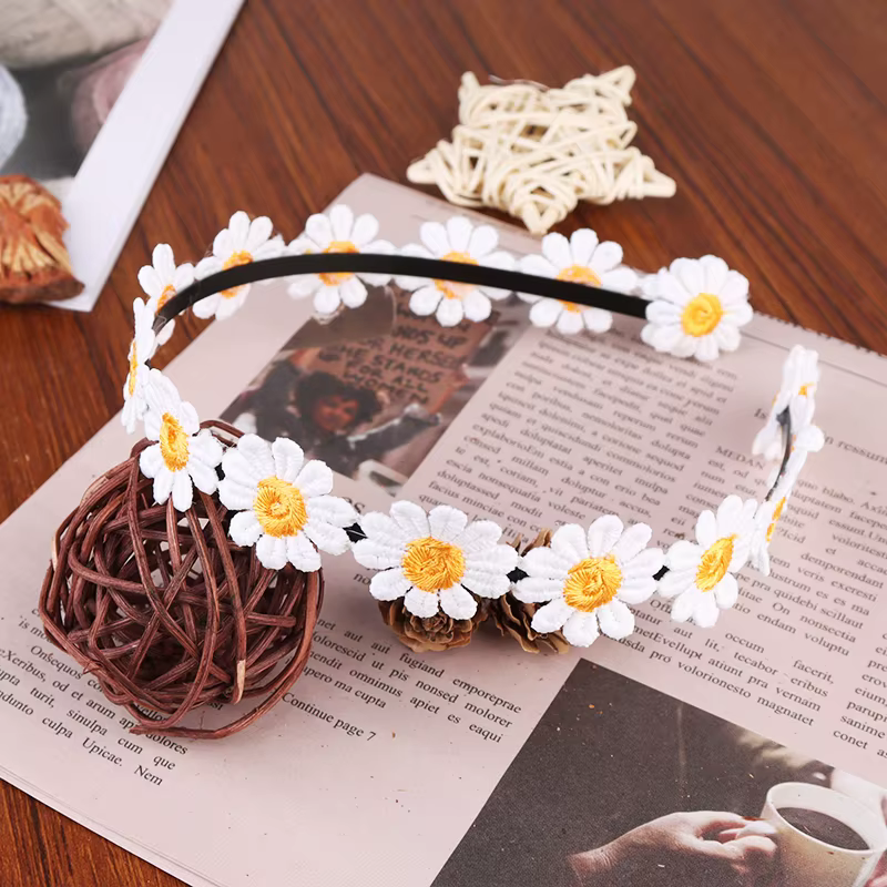 Boho Chic Daisy filles bandeaux femmes solide broderie fleur bandes de cheveux enfants bonbons chrys