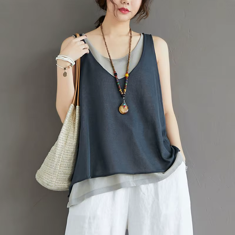 Faux gilets décontractés en coton pour femmes, col en V, style simple, précieux, confortable, été, n
