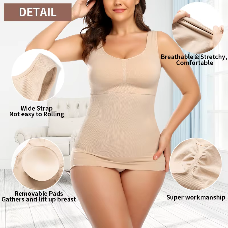 Caraco gainant pour femmes avec soutien-gorge intégré, contrôle du ventre, Camisole, débardeur, sous
