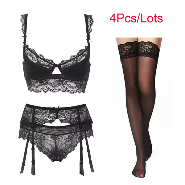 Varsbaby mince coton dentelle Sexy confortable respirant soutien-gorge ensemble 4 pièces soutien-gor