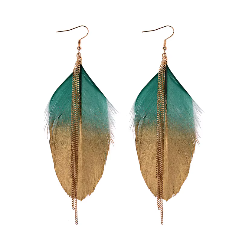 2019 femmes bleu plume boucles d'oreilles longue chaîne boucles d'oreilles grande tribu bohême boucl