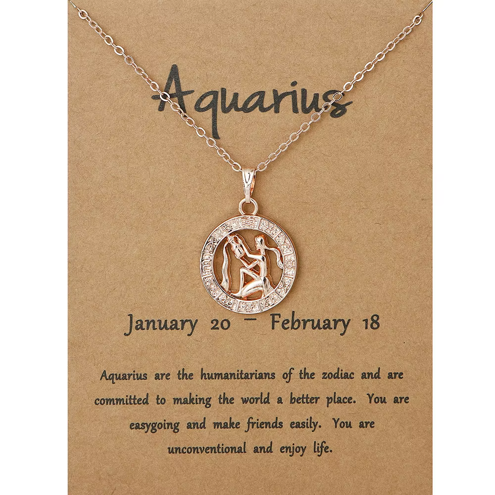Nouveau 12 signes du zodiaque pendentif rond chaîne collier pour femmes hommes anniversaire mode con