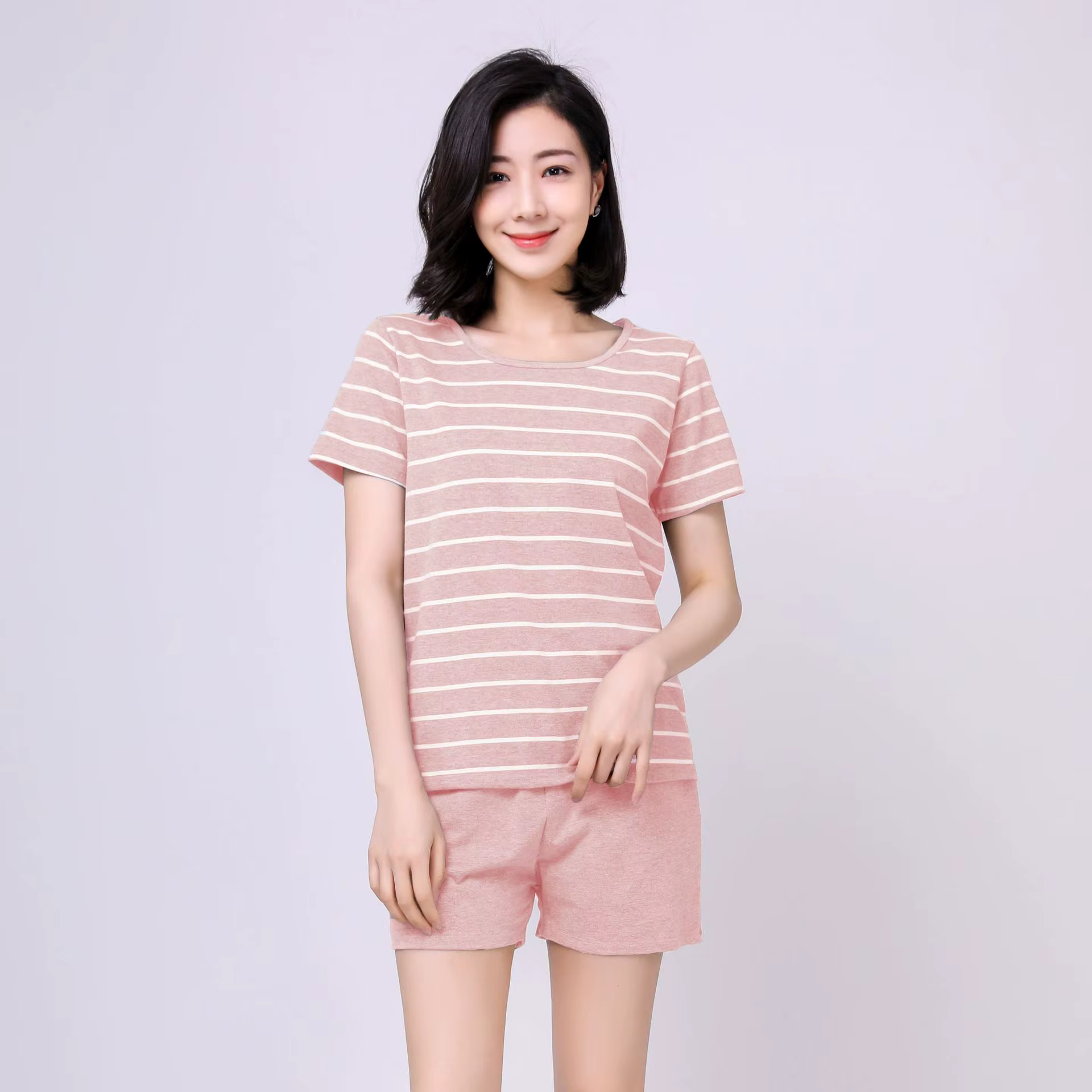 Pyjama d'été court en coton pour femmes, manches courtes, ensembles de pyjama pour dames, short rose
