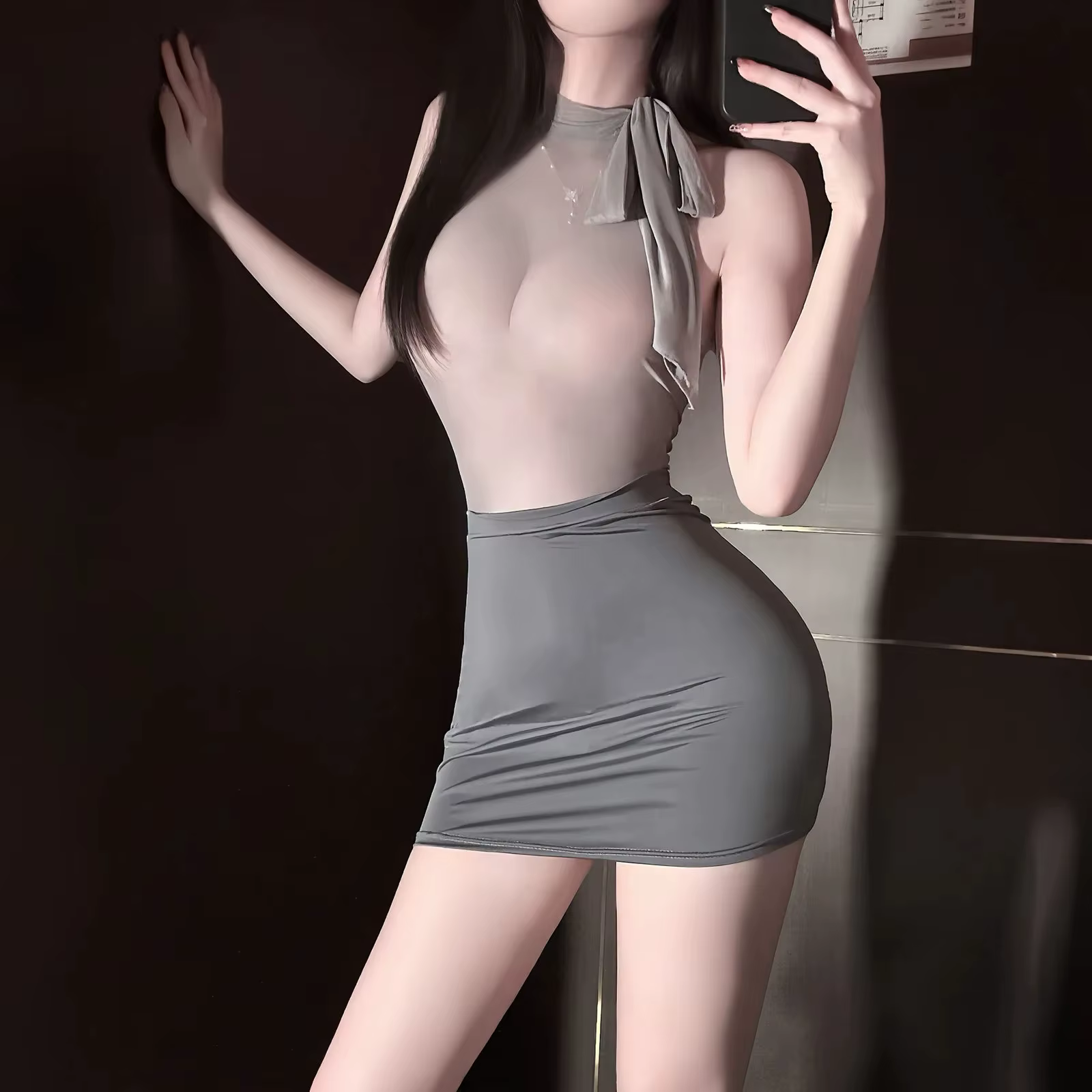 Ensembles de jupes de secrétaire sexy, uniforme ajouré en dentelle, style pur désir, col halter, épa
