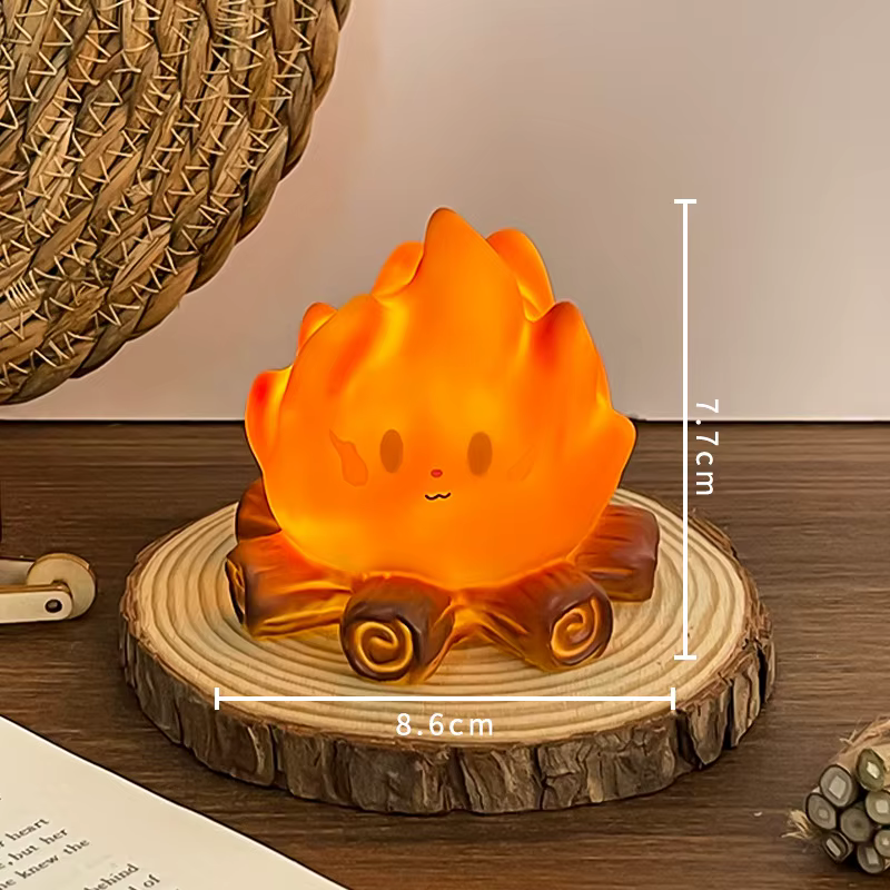 Lampe de nuit LED en forme de feu de camp de dessin animé, flamme simulée, lumière chaude, lampe d'a