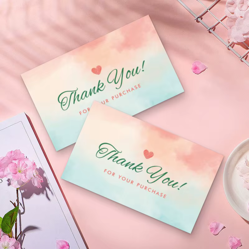 50 cartes de remerciement en aquarelle rose pâle et bleu menthe pour votre commande, pour soutenir m
