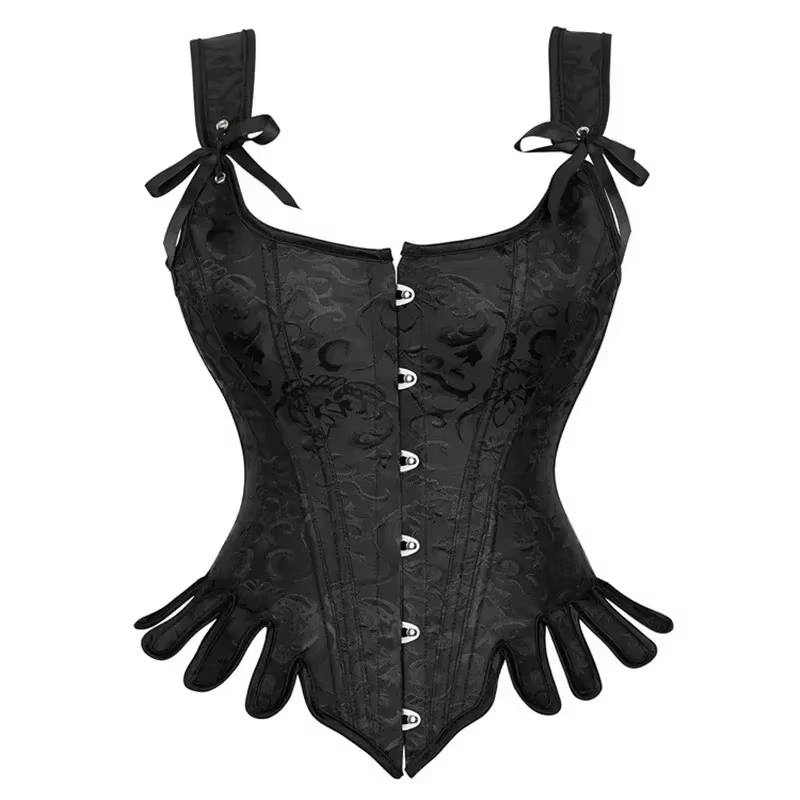 Haut corset avec sangle initiée pour femme, lacets gothiques, noir, bleu, surbuste, broderie, bustie