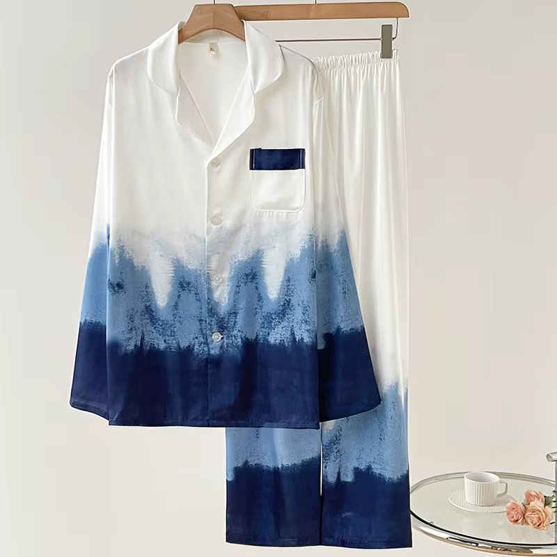 Printemps automne 2 pièces Pyjamas ensemble vêtements de nuit vert imprimé lettre à manches longues