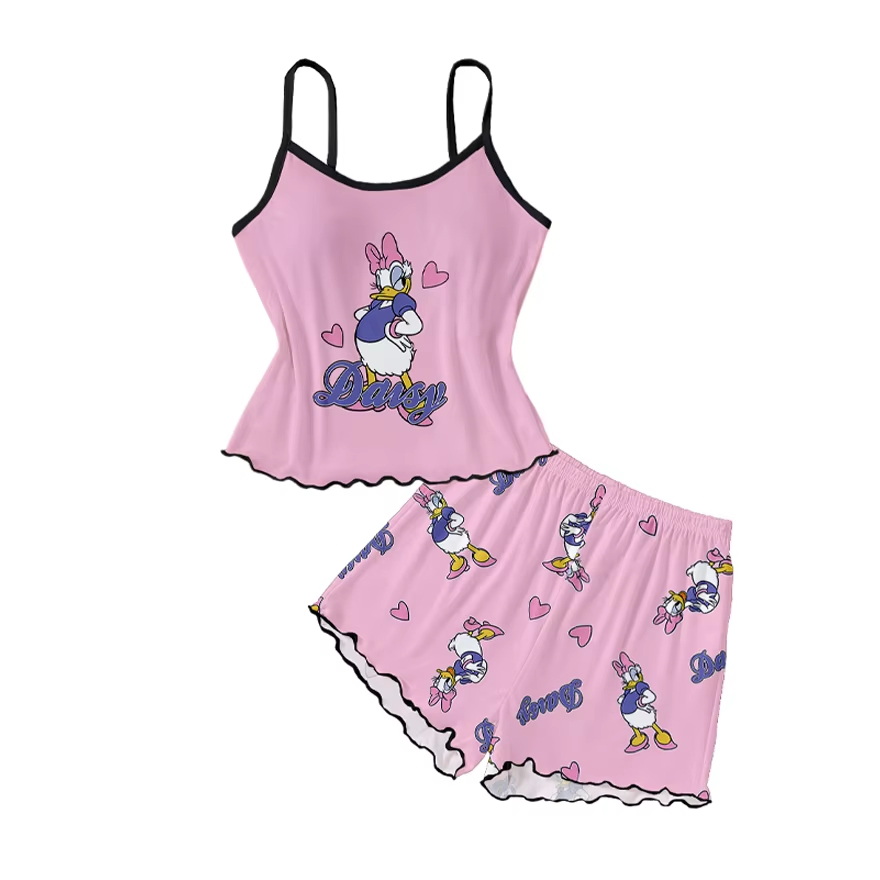 Ensemble pyjama avec haut caraco imprimé dessin animé Daisy de la série Disney Donald Duck pour femm