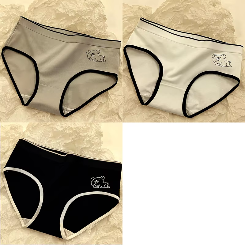 3 pièce/ensemble femmes culottes dessin animé ours rayé coton culotte mignon taille basse sous-vêtem