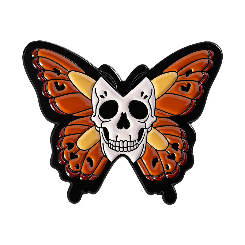 Broches en émail crâne papillon Halloween, tête de squelette gothique, broches papillon mystique, Ba