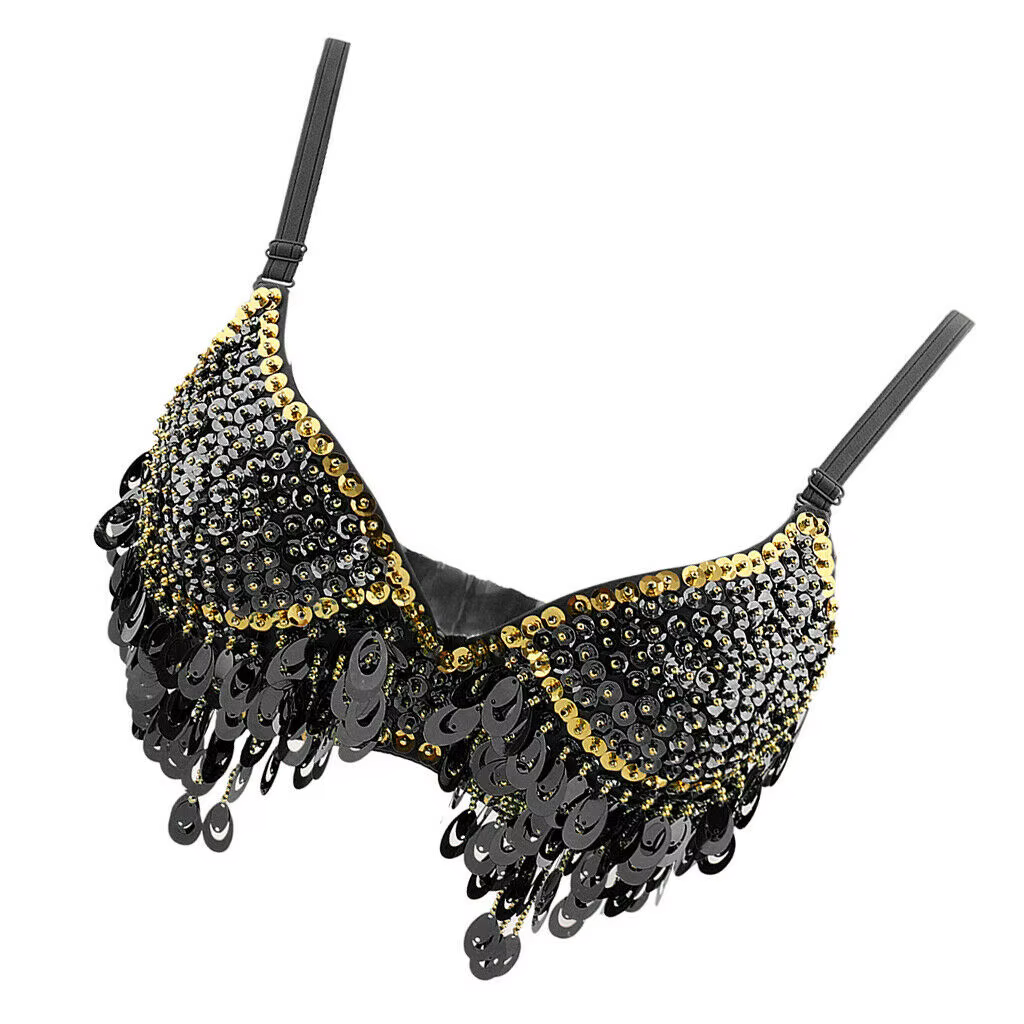 Soutien-gorge scintillant à paillettes et perles pour femmes, haut court Sexy à franges pour Festiva