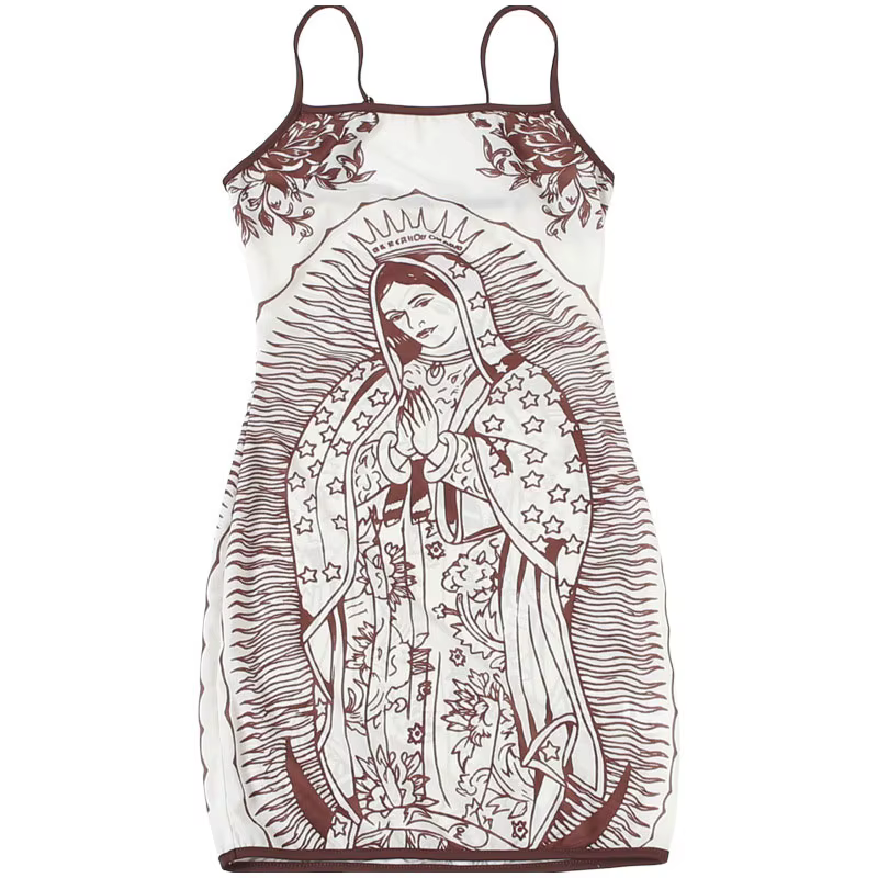 Nuisette moulante à imprimé artistique haute élasticité pour femme, col bas transparent, robe de nui