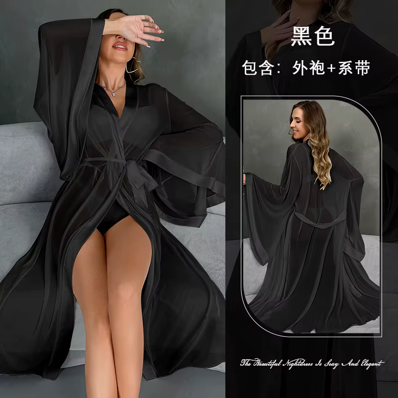 Robes de Shapewear transparentes pour femmes, Lingerie fine à manches longues, à lacets, longues Rob