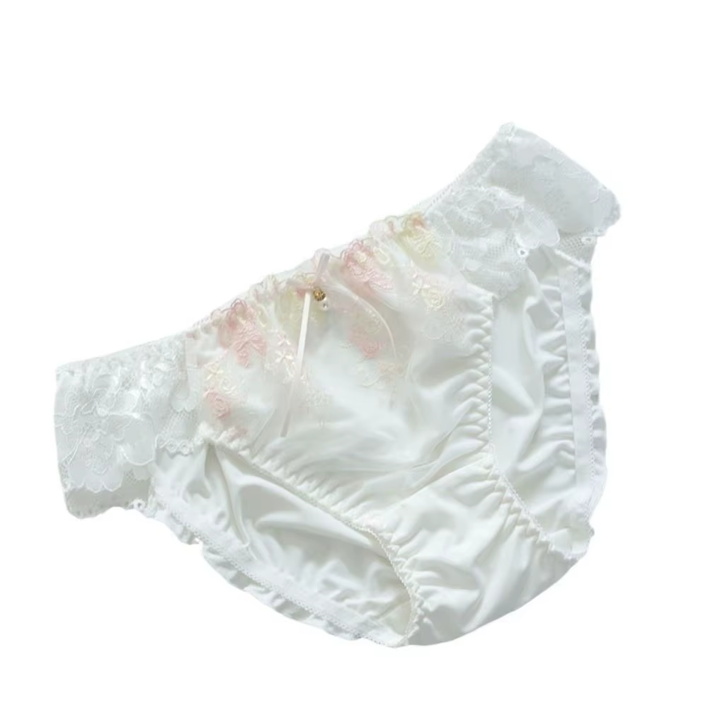 Culottes en dentelle pour femme avec nœud, entrejambe en coton, broderie douce, taille mi-haute en m
