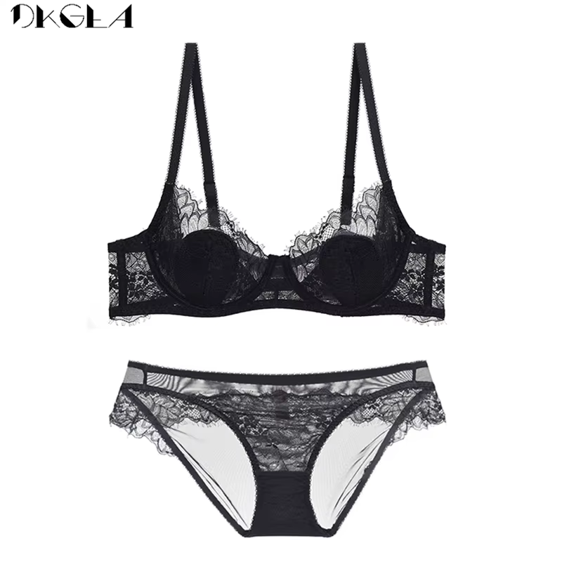 Ensemble de sous-vêtements verts de marque pour femmes, soutien-gorge ultra-mince, broderie, dentell