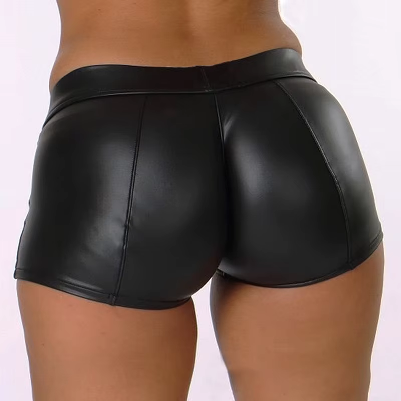 Short sexy en faux cuir PU pour femmes, brillant, élastique, taille haute, pantalon court, slim, cha