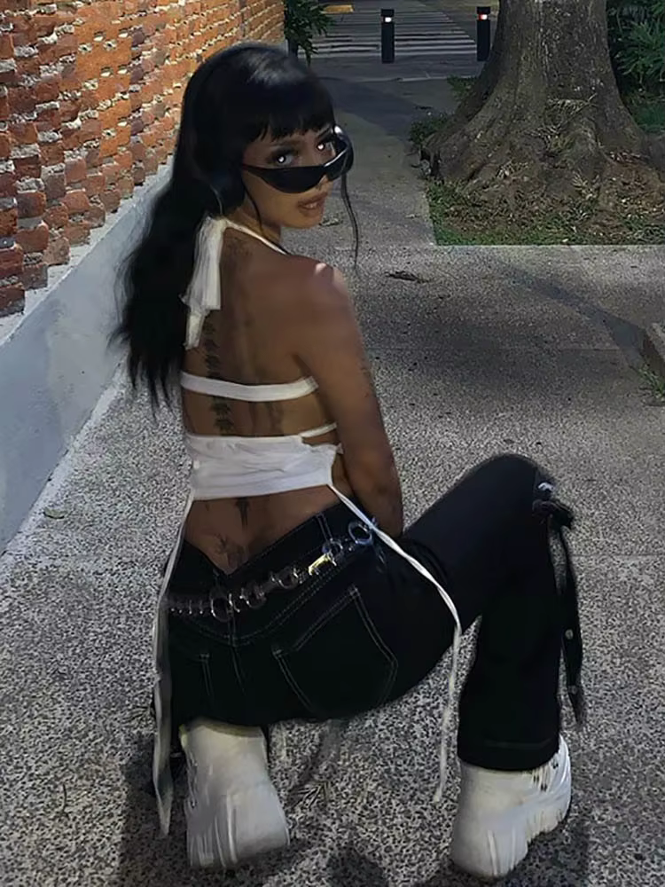 Y2K Sexy dos nu été haut court femmes évider 2025 blanc sans manches pansement licou débardeurs Stre