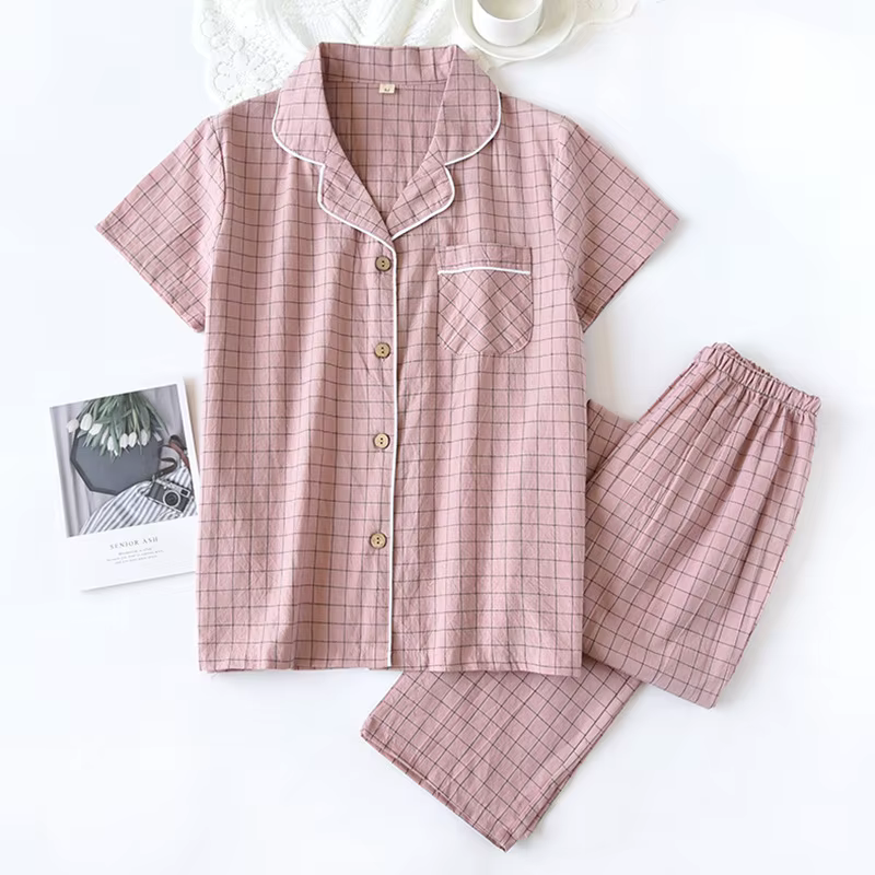 Pyjamas en coton pour couples d'été, vêtements de maison à manches courtes pour hommes et femmes, en