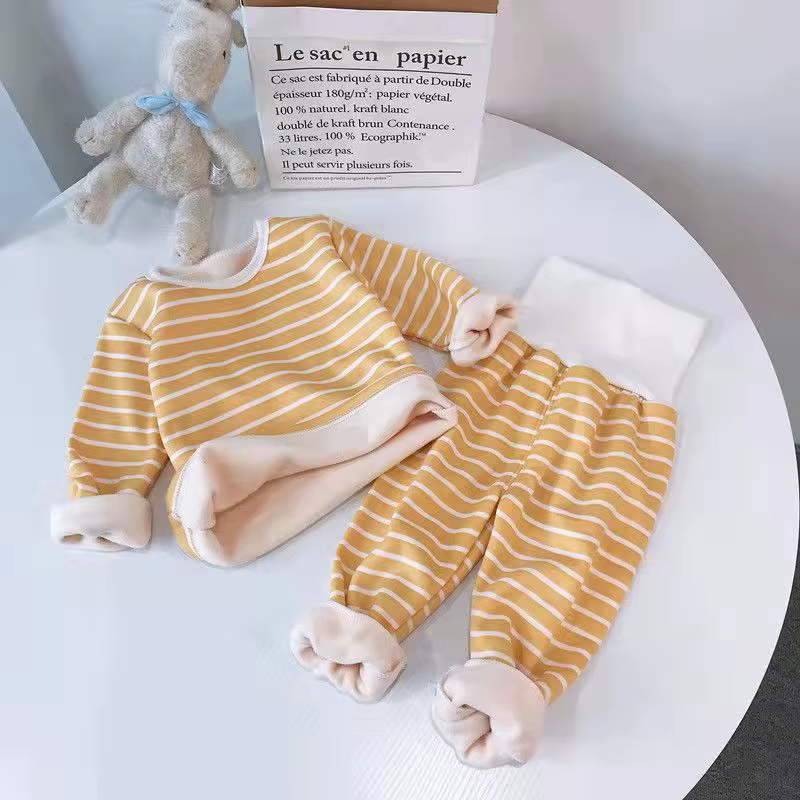 Pyjamas d'automne et d'hiver pour enfants, garçons et filles, rayés, épais, taille haute, ensembles 