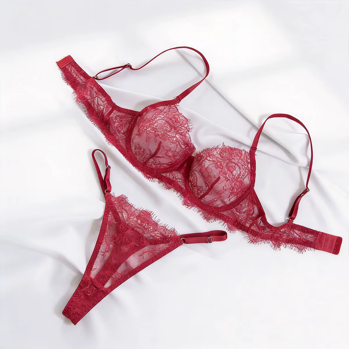 Ensemble de lingerie érotique soutien-gorge et culotte, basique, sexy, en dentelle transparente à ci