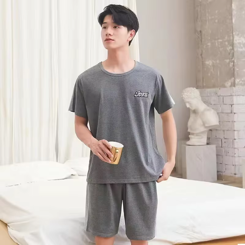 Hommes pyjama ensemble coton à manches courtes Shorts décontracté rayé vêtements de nuit vêtements d