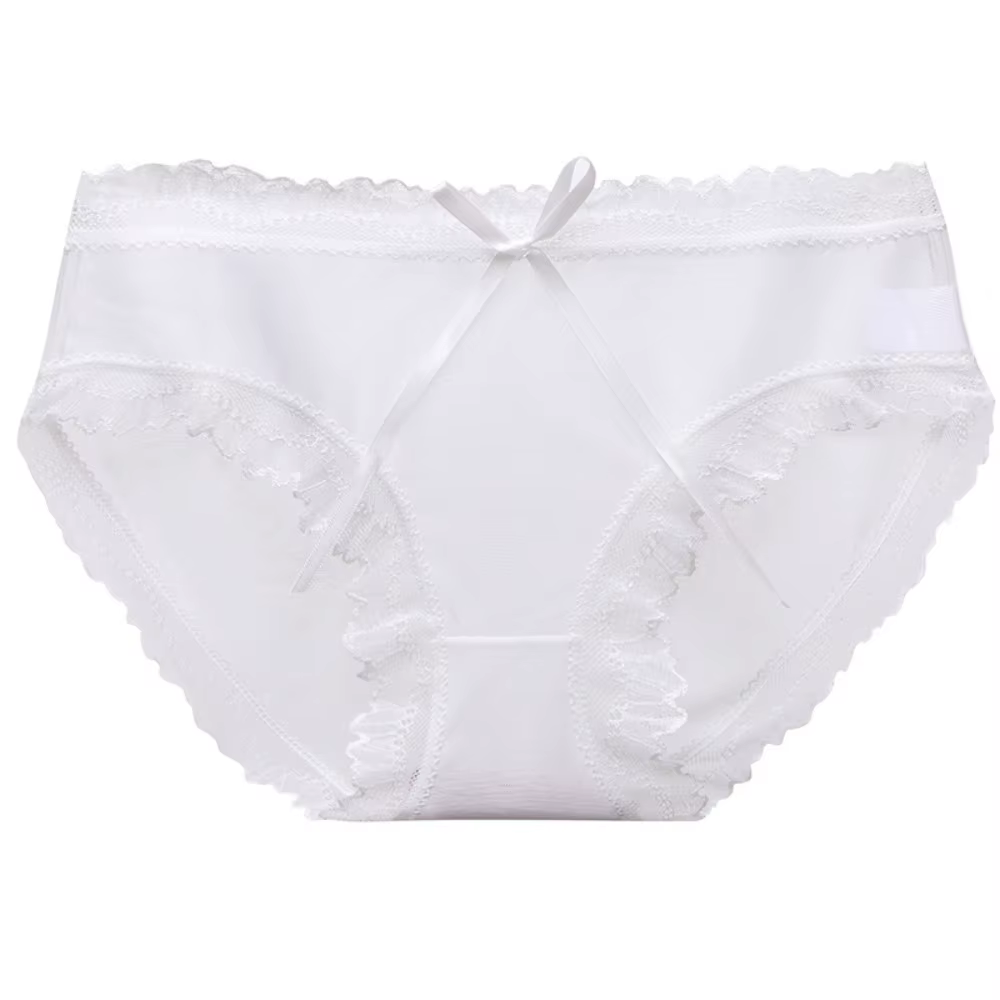 Culottes en dentelle taille basse en soie glacée avec nœud pour femme, sous-vêtements en maille avec