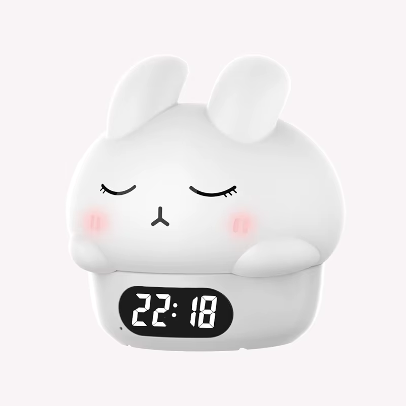 Réveil avec veilleuse lapin mignon, affichage de la température, lampe de nuit Rechargeable à intens