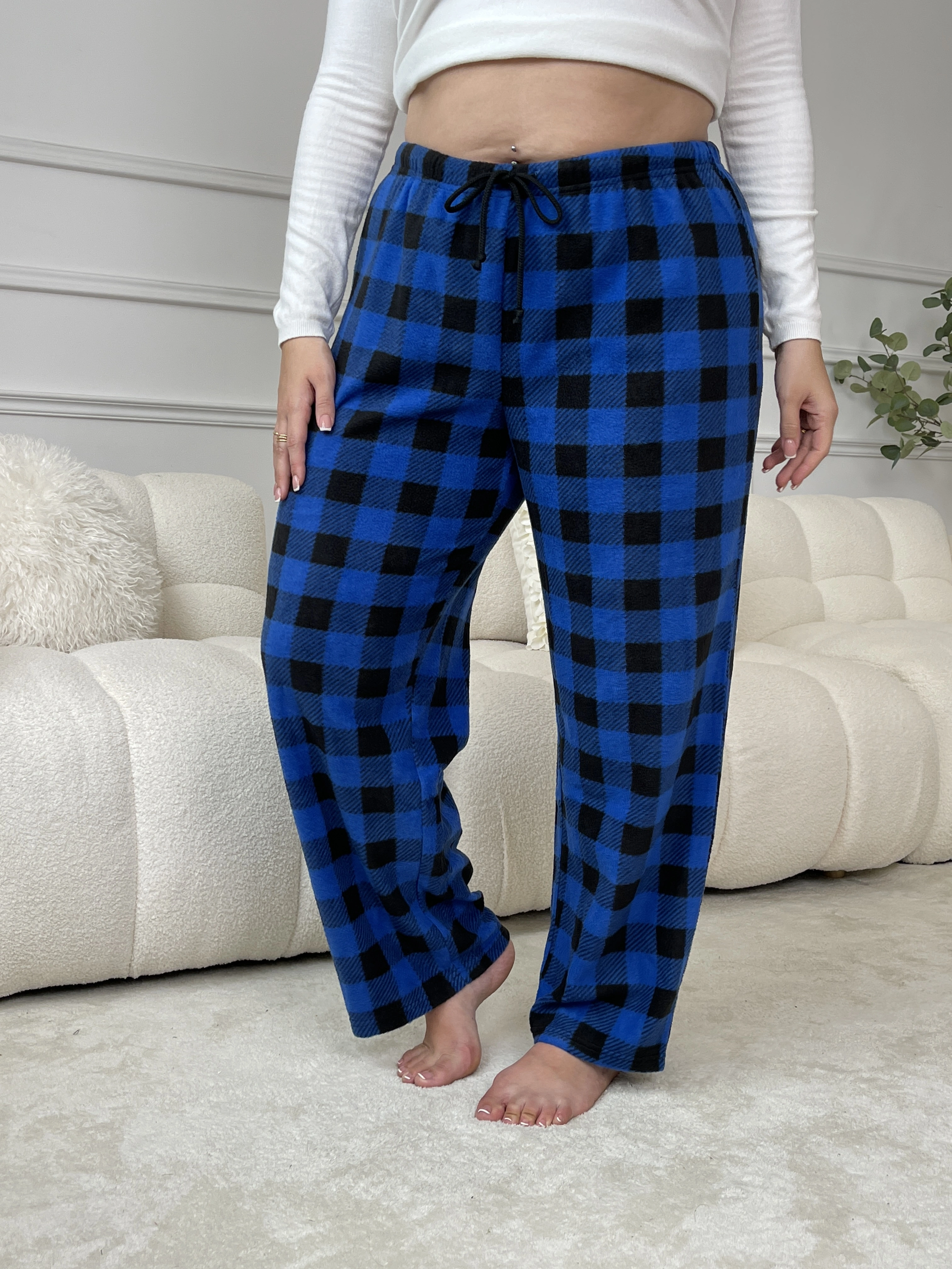 Pantalon de pyjama de Noël pour femmes grandes tailles, en polaire, à carreaux, ultra doux, conforta
