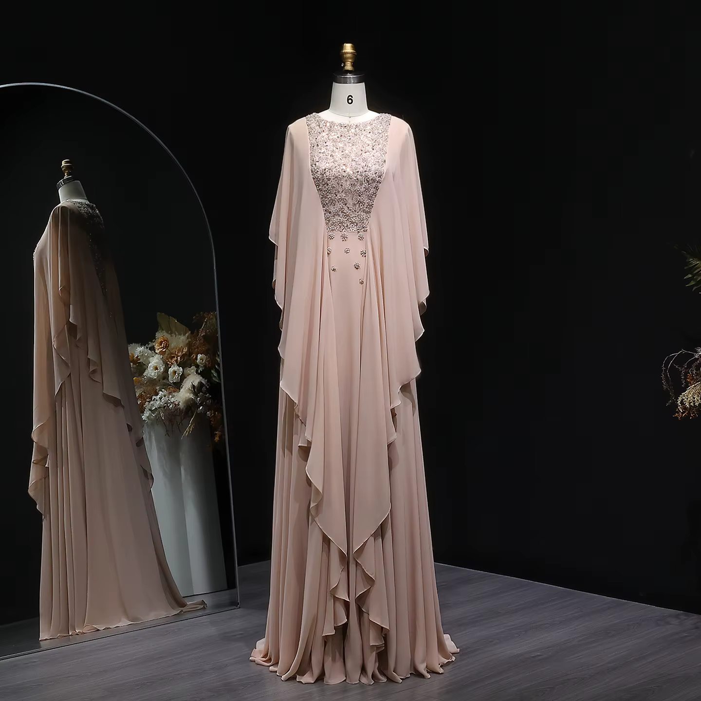 Sharon Said arabe nu rose Abaya caftan robe de soirée longue élégante perlée femmes robes de soirée