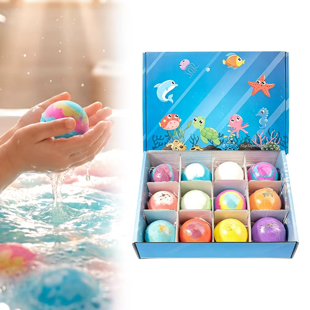 Bombes de bain Ocean Toy en forme de boule de sel, boîte de 12 bombes de bain, Nouveauté 2026, avec
