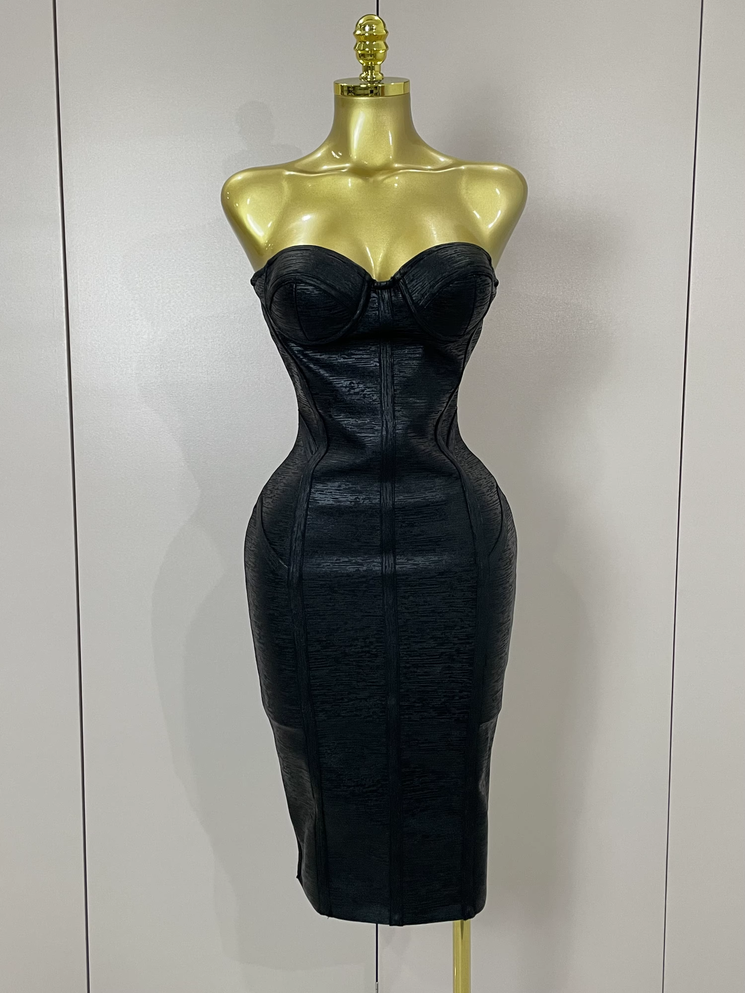Sexy bretelles or noir feuille couleur moulante robe de pansement 2025New femmes mode célébrer soiré