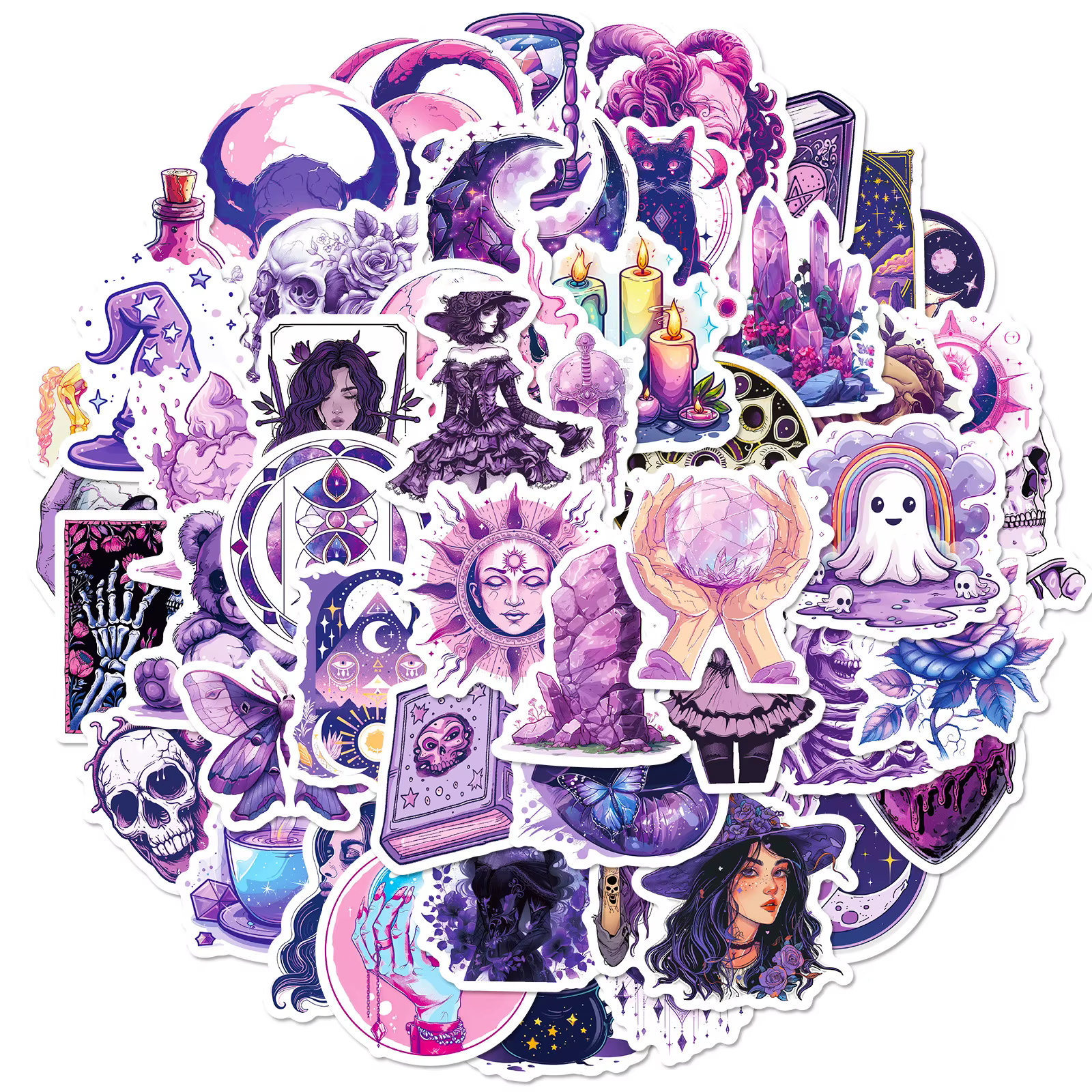 Autocollants de sorcière violet nuit pour Halloween, autocollants en vinyle gothiques, autocollant d