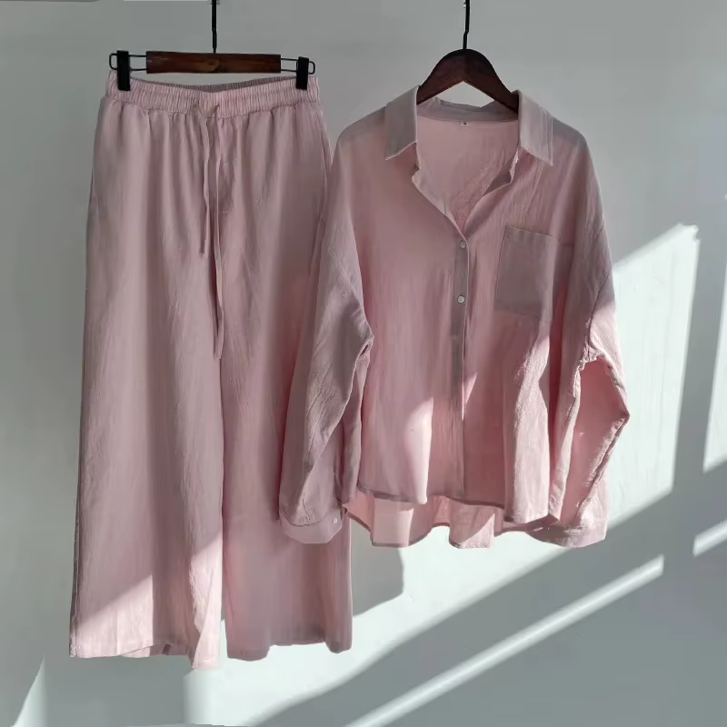 Ensemble 2 pièces vintage taille haute coupe ample à manches longues et pantalon court pour femme gr