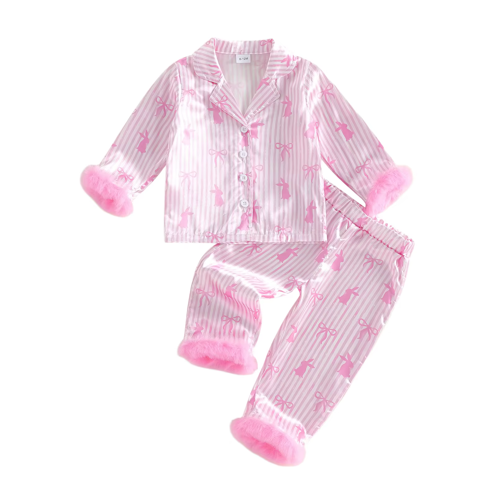 Ensemble pyjama de pâques 2 pièces pour filles, manches longues, col en V, boutons, imprimé lapin, h