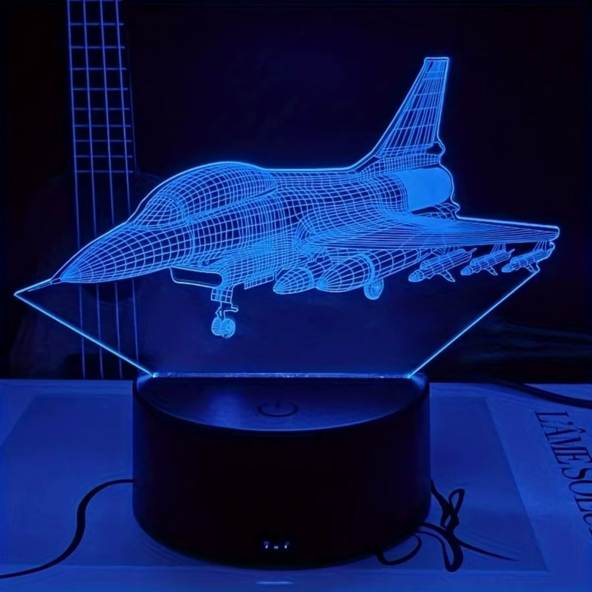 Veilleuse 3D pour avion de chasse, lumière d'illusion optique 3D avec toucher, lumière ambiante à 7 