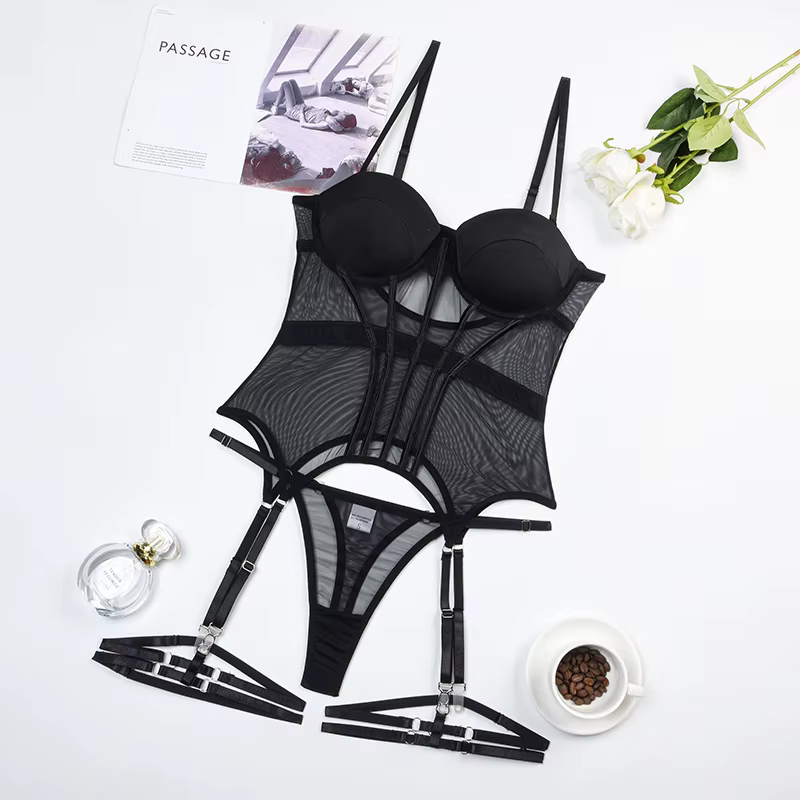 MUZISKAT maille Lingerie marque de luxe body dos nu hauts pour femmes 3 pièces ensemble de Lingerie