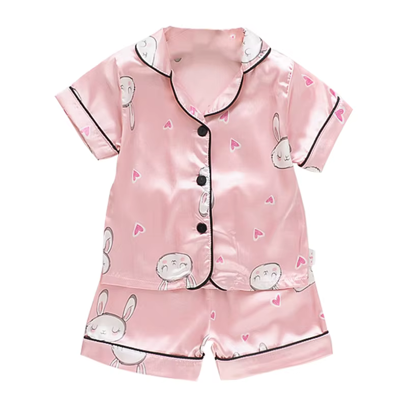 Pyjama à Manches Courtes en Soie Glacée pour Enfant de 0 à 5 Ans, Ensemble Confortable, Couleur Unie