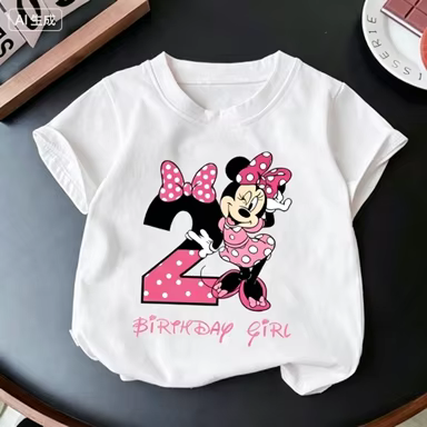 T-shirt rose Minnie Mouse pour fille, vêtements de fête d'anniversaire, hauts en coton pour tout-pet