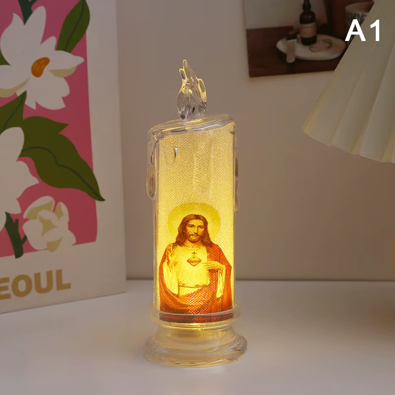 Lampe à bougie LED sans flamme, romantique, vierge Christ, jésus, bonjour, bougie de prière, veilleu