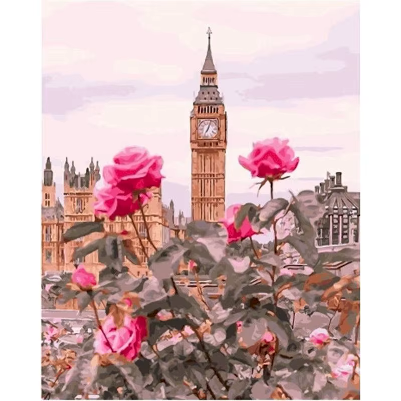 Peinture de paysage urbain par numéros pour adultes, kits DIY, peint à la main sur toile, peinture à