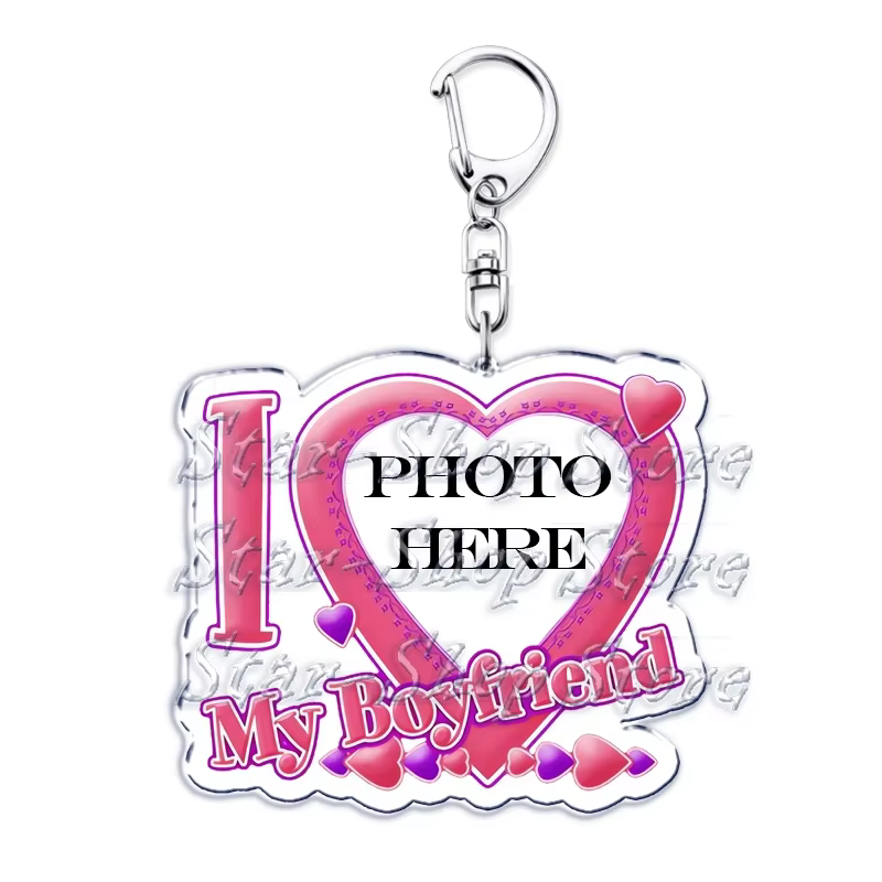 Texte personnalisé j'aime mon petit ami petite amie porte-clés porte-clés Photo femme maman papa roi