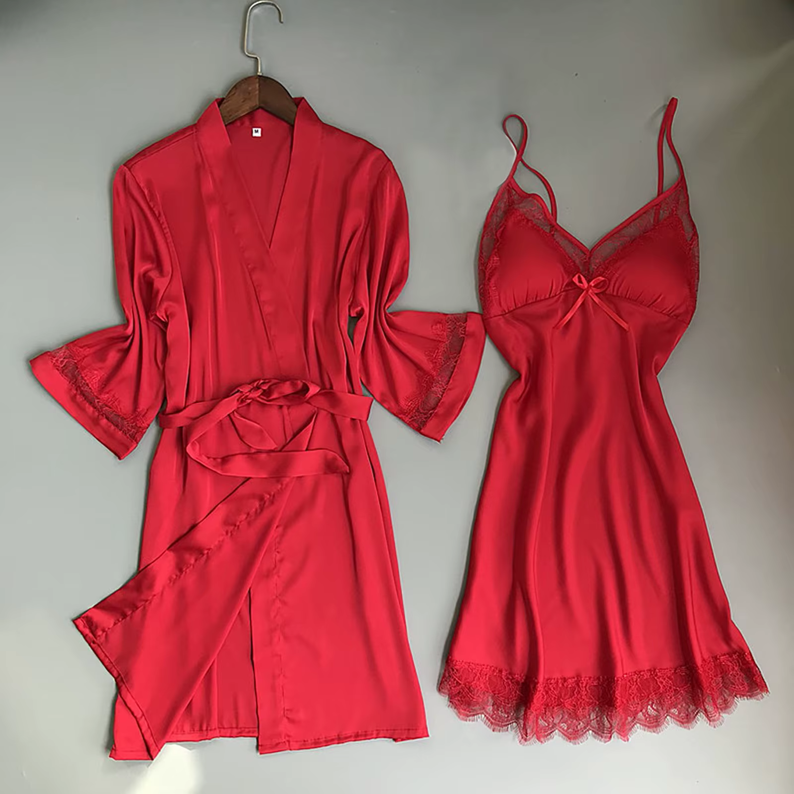 Femmes Robes robe de nuit ensemble Sexy Satin soie chemise de nuit col en V nuisette solide vêtement