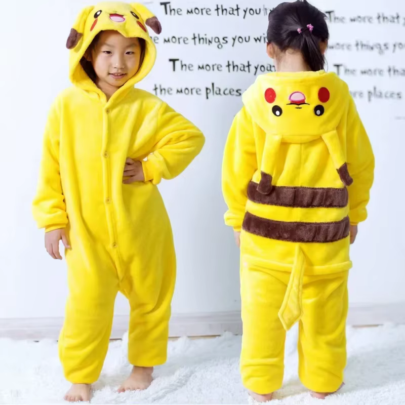 Pyjama en flanelle chaude Pokemon Pikachu pour enfants/adultes, automne et hiver, combinaison douce,