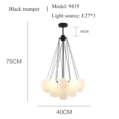 Lustre nuage à bulles nordique, 19/37 IkGlass, lampe blanche, noir, or, salle à manger, salon, décor