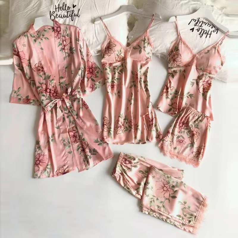 Pyjamas pour femmes 2026 – Ensemble sexy cinq pièces d'été avec bretelles, pyjama pour femme, tenue 